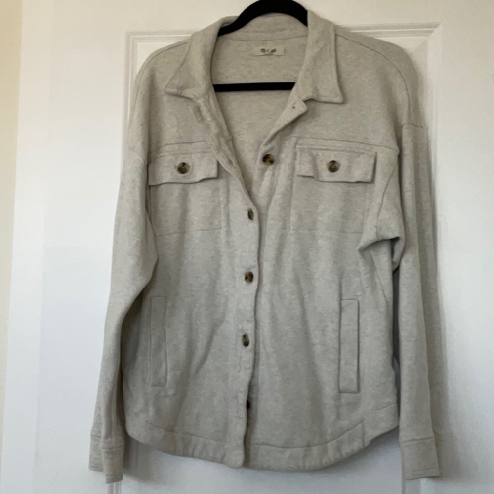 Madewell Brushed Knit Soft Ivory Cotton Shirt Jacket Sz: L